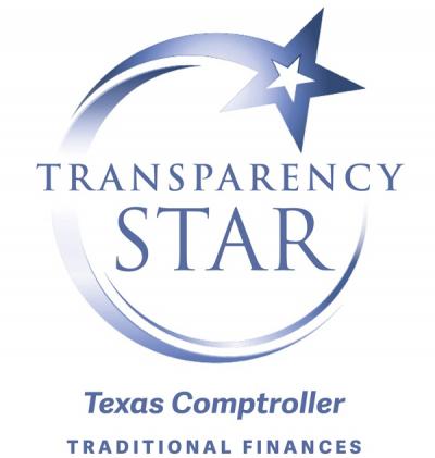 Blue graphic of star with the words Transparency Star in the center and the words Texas Comptroller and Traditional Finances 