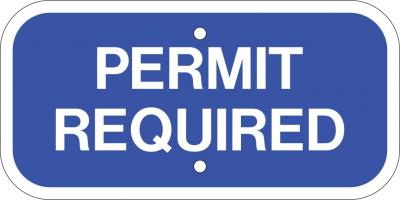 Blue sign with white text reading "Permit Required"